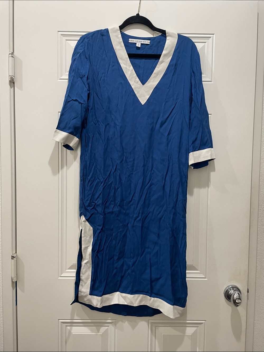 & Other Stories Royal Blue V-Neck Swim Coverup with White Trim